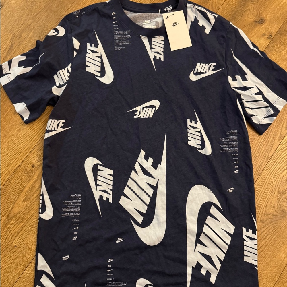 Nike Men's Blue and Light Blue All Over Logo T-Shirt